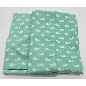Whale Printed Standard Size Pillowcases 100% Polyester Green & White